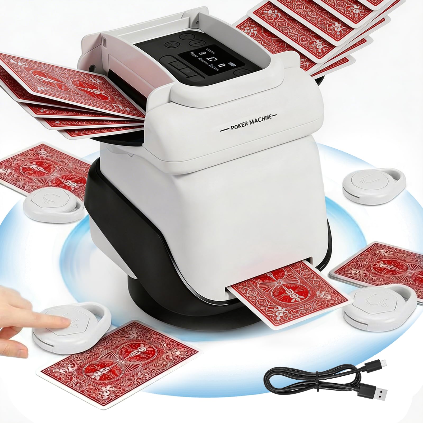 Automatic Card Shuffler and Dealer Machine, 2-in-1 Electric Poker Card Shuffler with 4 Remotes, 4 Deck Capacity, Up to 8 Players, Preset Games for Texas Hold'em, Blackjack, UNO, Family Game Night