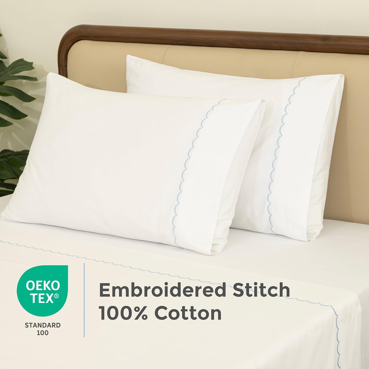 Dreamology King Size Sheets Set Cotton,100% Cotton King Size Sheets,300 Thread Count,Soft,16" Deep Pocket, Cotton King Sheet Set, 4-Piece Include 1 Fitted Sheet,1 Flat Sheet & 2 Pillowcase (Sky Blue)