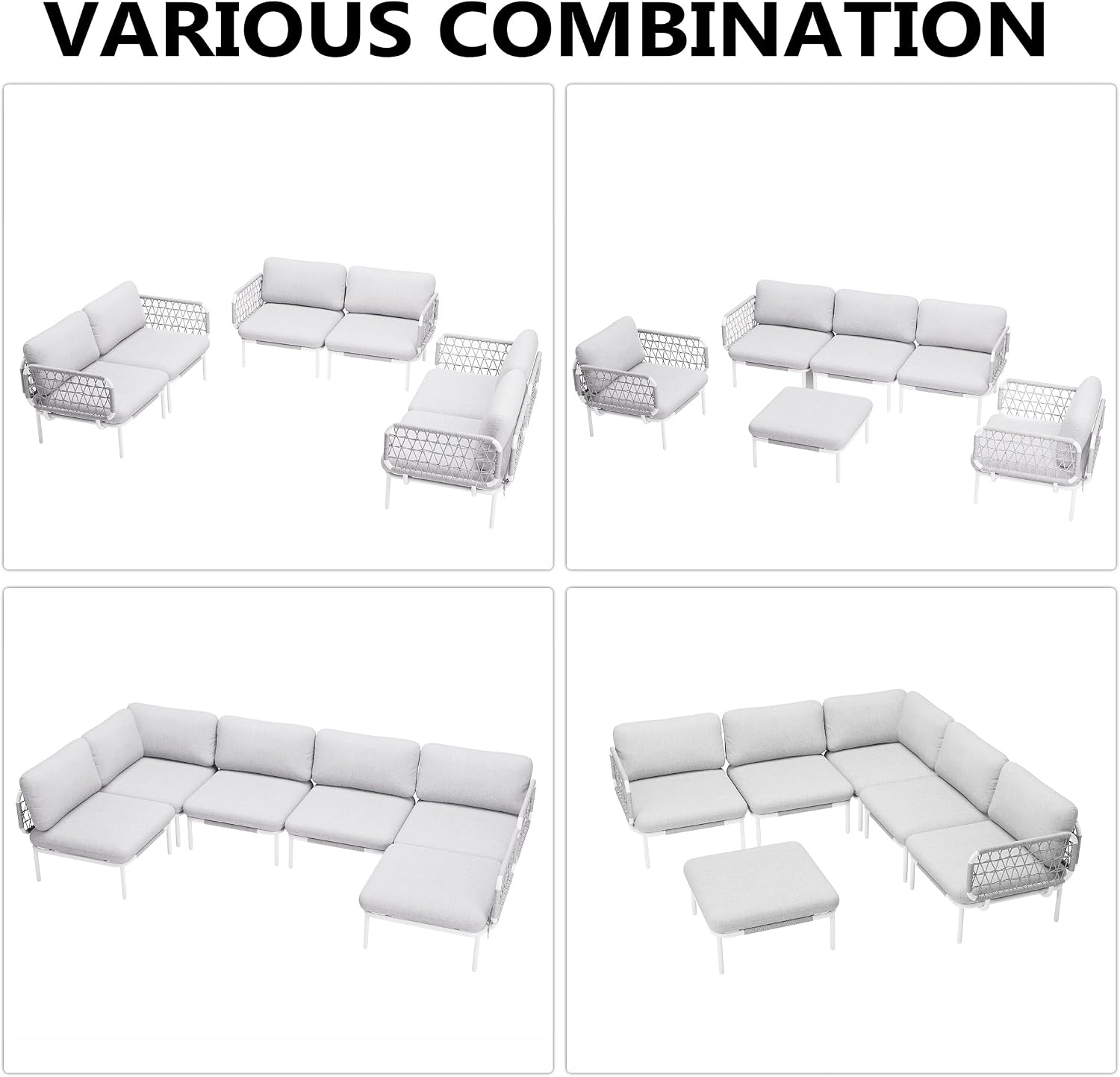 Outdoor Sectional Sofa, 6-Seater Aluminum Patio Furniture Set, All Weather Patio Couch Set with Thick Washable Cushions for Deck, Backyard, Light Grey