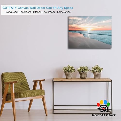 Miniatura 2 de GUTTATY Lienzo decorativo para pared, diseño de amanecer y playa, imágenes del océano, pintura de arte costero para decoración de pared de sala de