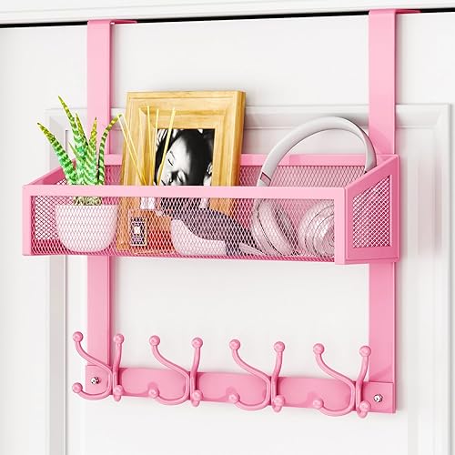 Miniatura 53 de HapiRm Gancho para puerta con 2 cestas de malla y 9 ganchos, acero inoxidable 304 sin perforaciones sobre el colgador de puerta, organizador