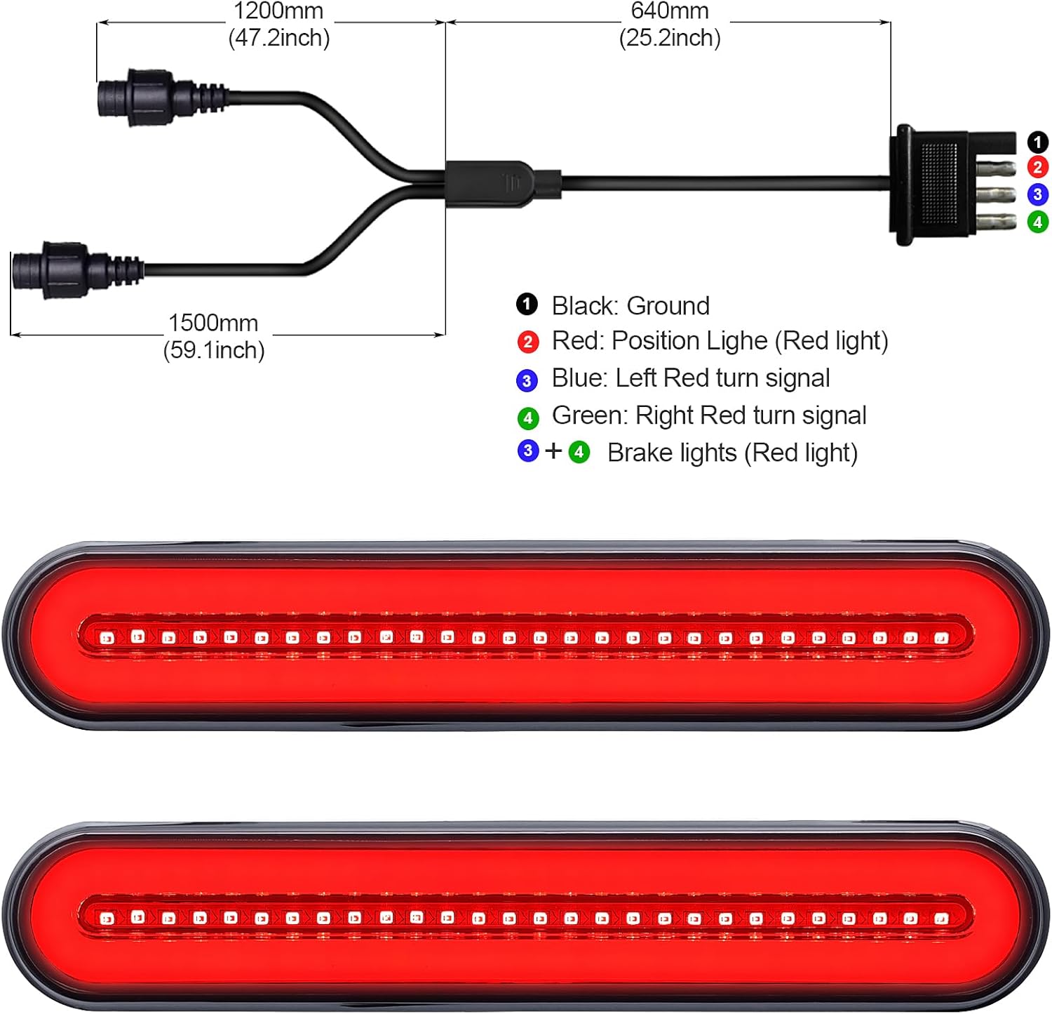 Kinstecks 4Pin Plug Tailight 1 in 2 Trailer Tail Light 100LED Truck Tail light Turn Signal Lights Brake Lights Driving Lights with Wiring Harness Kit for Trailer Truck RV Pickup SUV RV Van LED Red