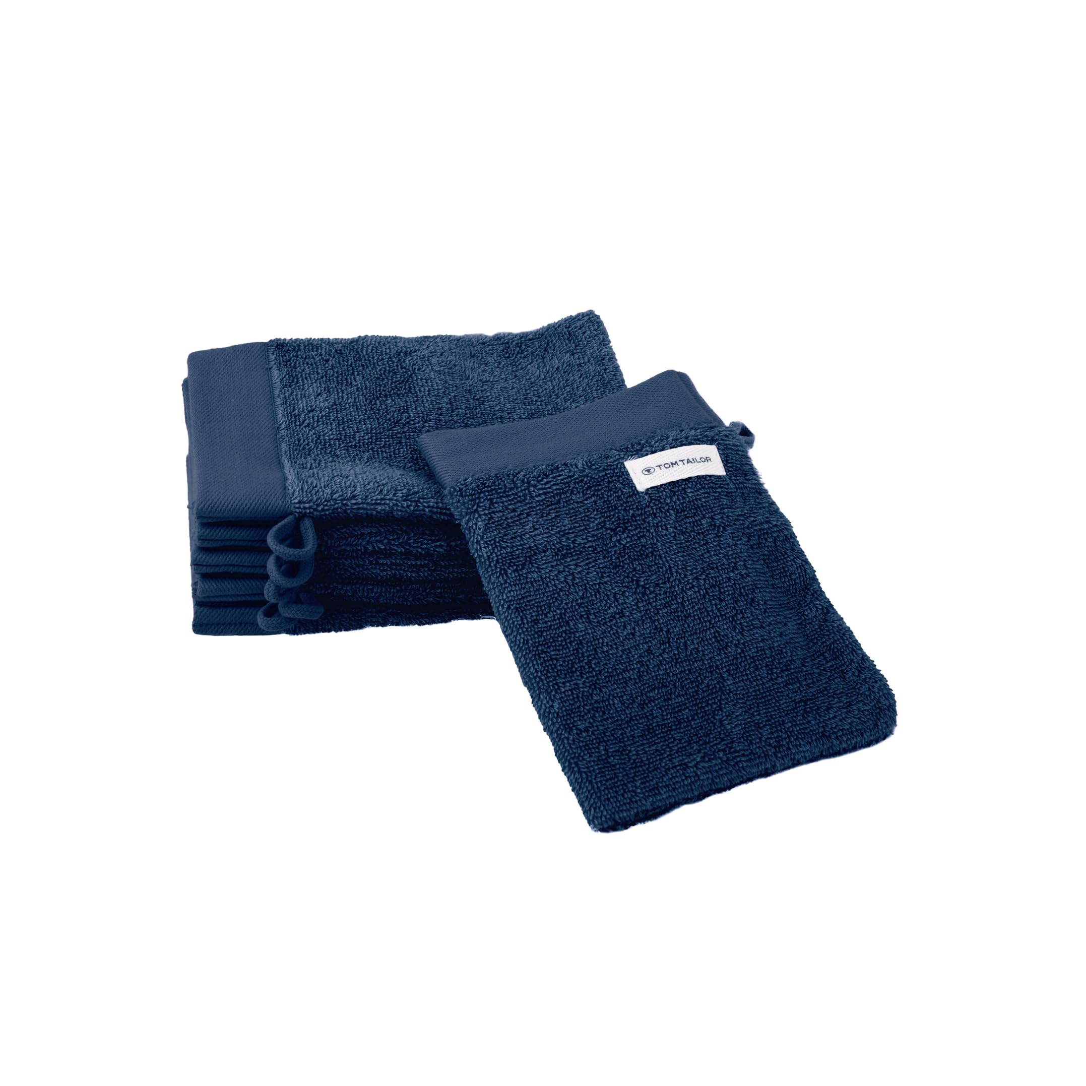 Herding Tom Tailor Wash Mitts Set of 6 16 x 21 cm 100% Cotton Terry Cloth with Hanger and Label with Logo, Colour Bath Towel Blue (Dark Navy)