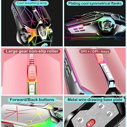 Miniatura 5 de Mouse para juegos con cable, USB óptico para computadora con retroiluminación RGB, 7 DPI ajustables hasta 3200, mouse ergonómico para computadora