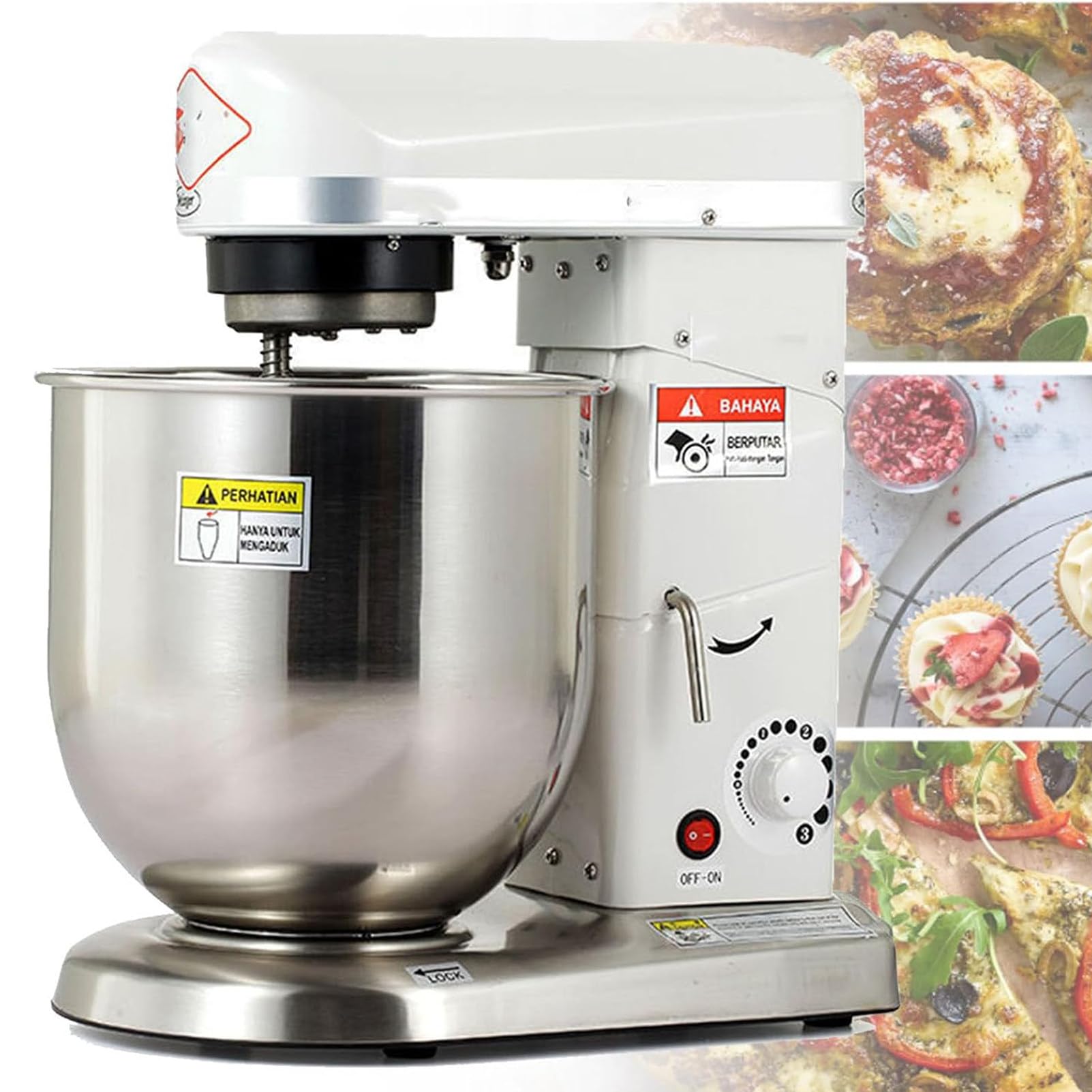 Mikser SpożYwczy Komercyjny, Mikser Do Pieczenia 5L/7L/10L, Mikser Elektryczny Kitchen Aid Wielofunkcyjny Ze Stalową Misą Do Piekarni, Pizzerii I Restauracji,White-10L