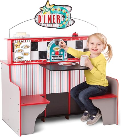 Melissa & Doug Ristorante Star Diner, Set da Gioco e Cucina, Set da Gioco Diner in Legno, Due Spazi di Gioco in Uno,...