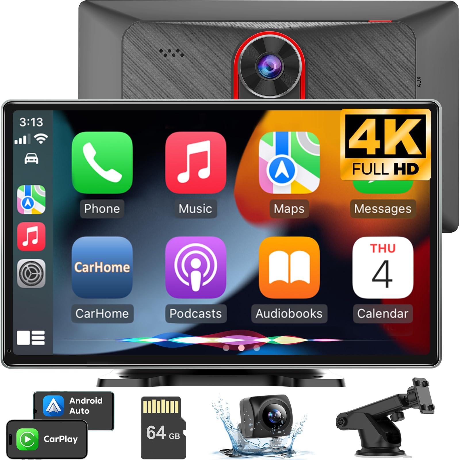 Wireless Carplay Screen for Car with 4K Dash Cam, Wireless Carplay & Android Auto, 9'' Auto-Dimming Touchscreen, Backup Camera, GPS Navigation Car Play Screen, Portable Car Stereo - by SEETATO