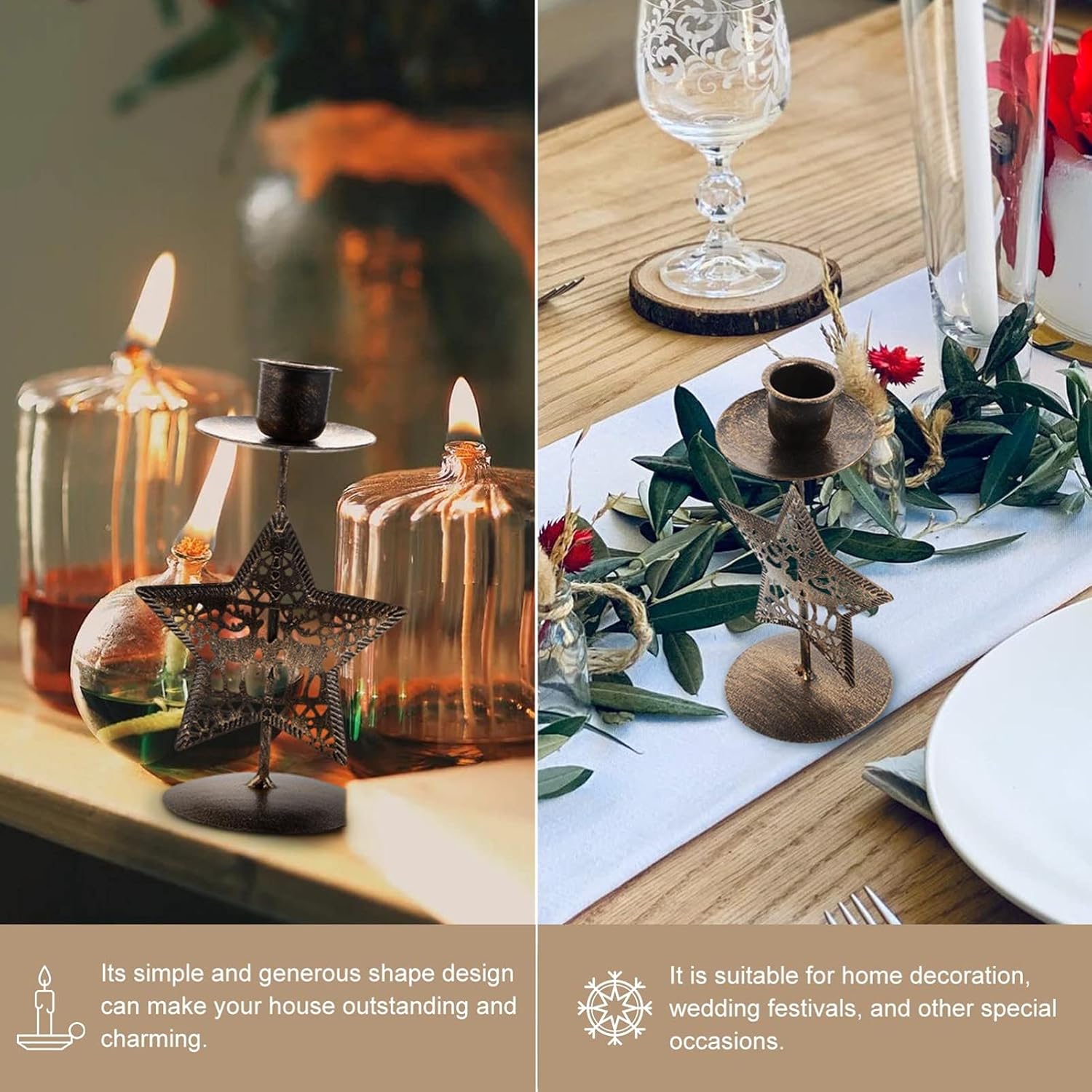 Zerodeko 4pcs Retro Iron Candle Holders for Christmas Decoration Elegant Vintage Design for Home Decor Weddings Parties and Festive Occasions