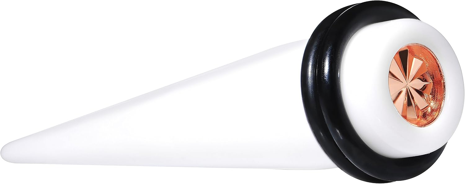 00 Gauge White Acrylic Pink Flashy Tire Rim Taper Ear Gauge Plug (1 Piece)