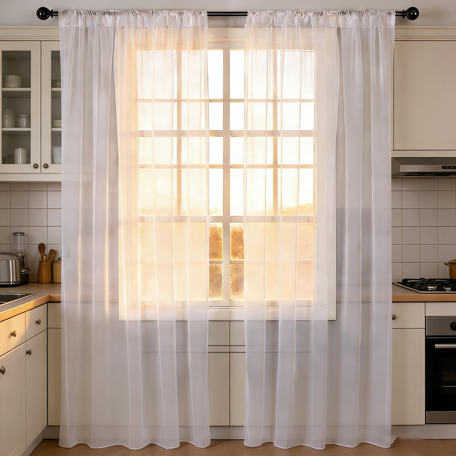 Voilage blanc translucide filtrage de lumière optimal effet lin à oeillets