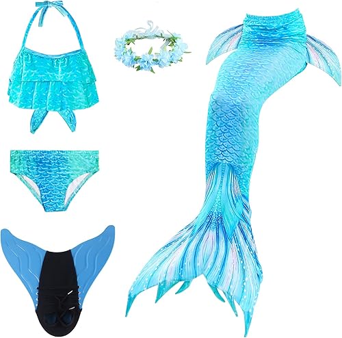 Stven Hetick Niñas Traje de baño Cosplay Cola de sirena Traje de baño con gafas de natación Cap 7 Azul 7B150