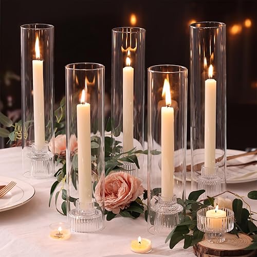 Miniatura 3 de Juego de 3 portavelas de vidrio de huracán para velas cónicas, portavelas con tubos de vidrio resistentes al viento (11.8 pulgadas12.6 pulgadas13.8