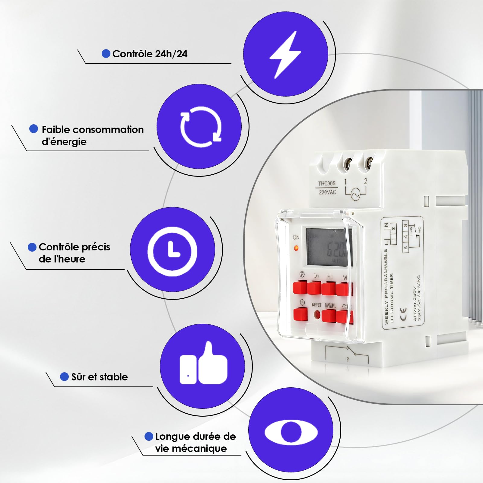 Programador eléctrico para calentador de agua y piscina, temporizador numérico 30A con pantalla LCD, programable de 1s a 168h, 20 ciclos de encendido/apagado, montaje en riel DIN 35mm