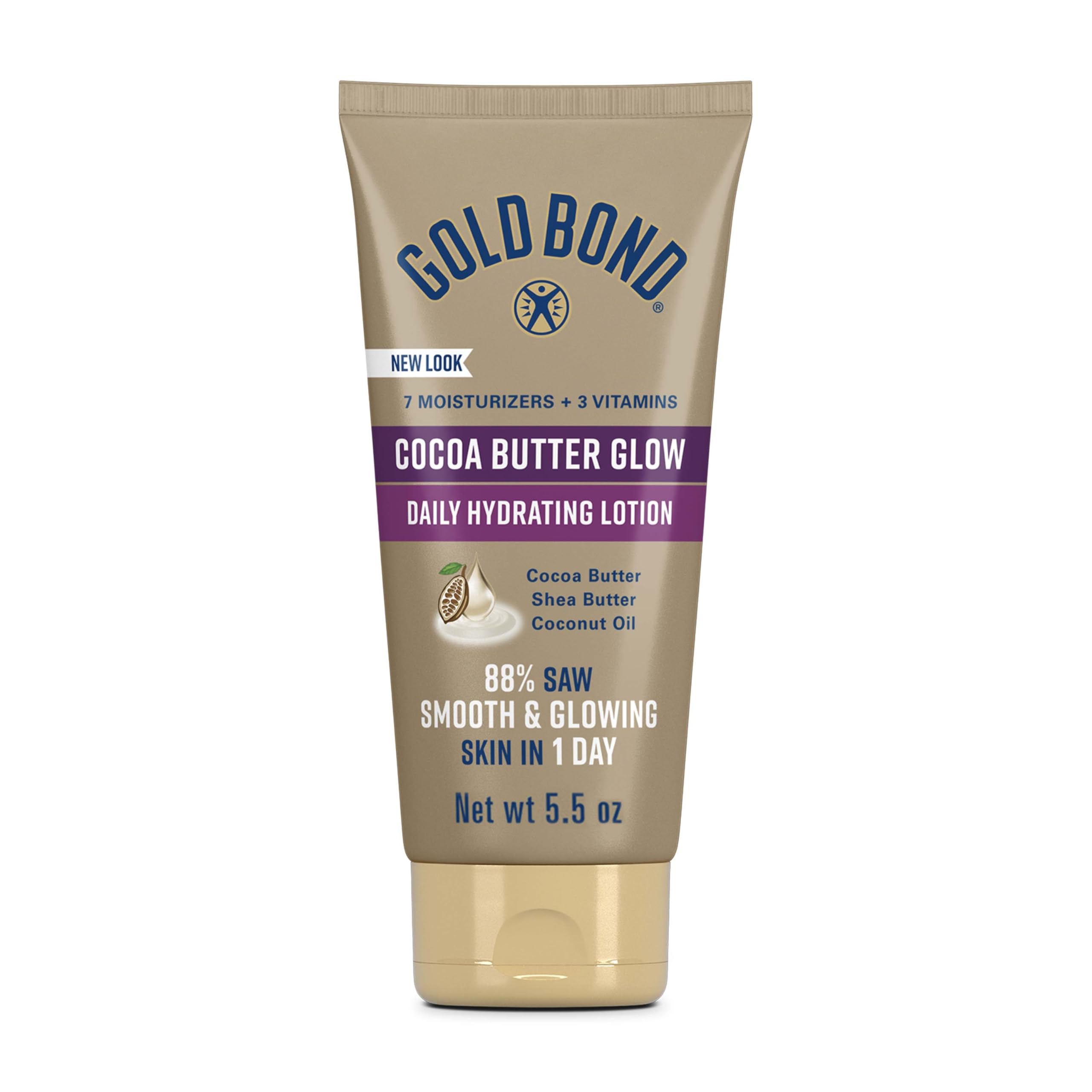 Gold BondCocoa Butter Glow Daily Hydrating Lotion with Shea Butter, Cocoa Butter & Coconut Oil, Exfoliating Moisturizer for Dry Skin, 5.5 oz.