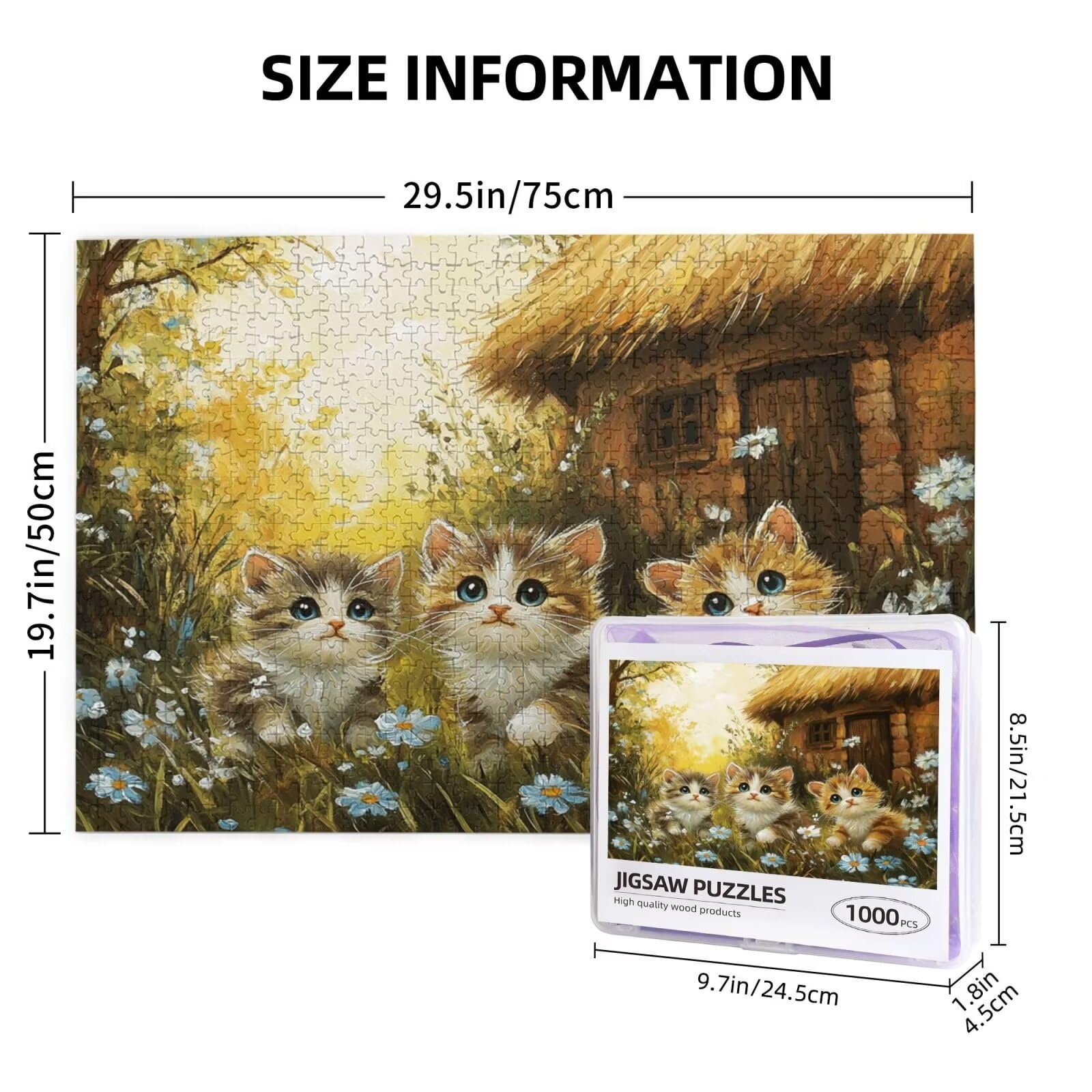 Puzzle kot, 1500 elementów, puzzle kwiatowe, dla dorosłych, z pudełkiem na prezent, "zrób to sam", duże drewniane puzzle dla dorosłych, gra zręcznościowa dla całej rodziny, prezenty dla kobiet, 87 x