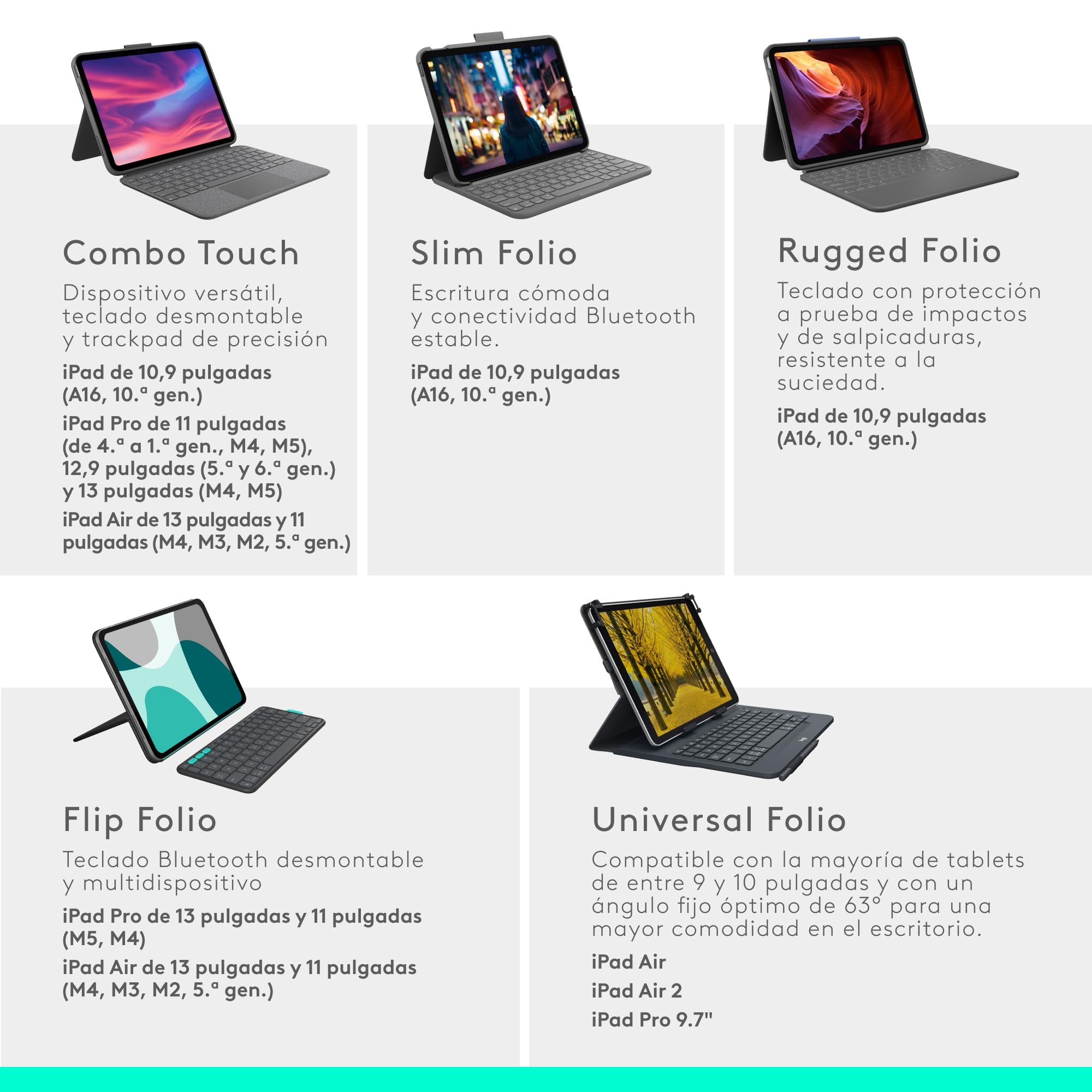 Logitech Combo Touch para iPad Air de 11 Pulgadas (M2, M3 y M4) y iPad Air (5.ª generación) Funda con Teclado - retroiluminado Desmontable con Soporte, Disposición QWERTY ESP - Gris