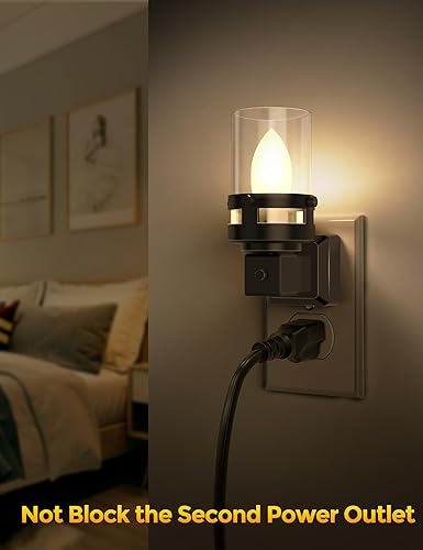 Miniatura 4 de Briignite Luz nocturna de vela enchufable 2 unidades, luces nocturnas vintage enchufables a la pared, luz nocturna LED con sensor de luz del