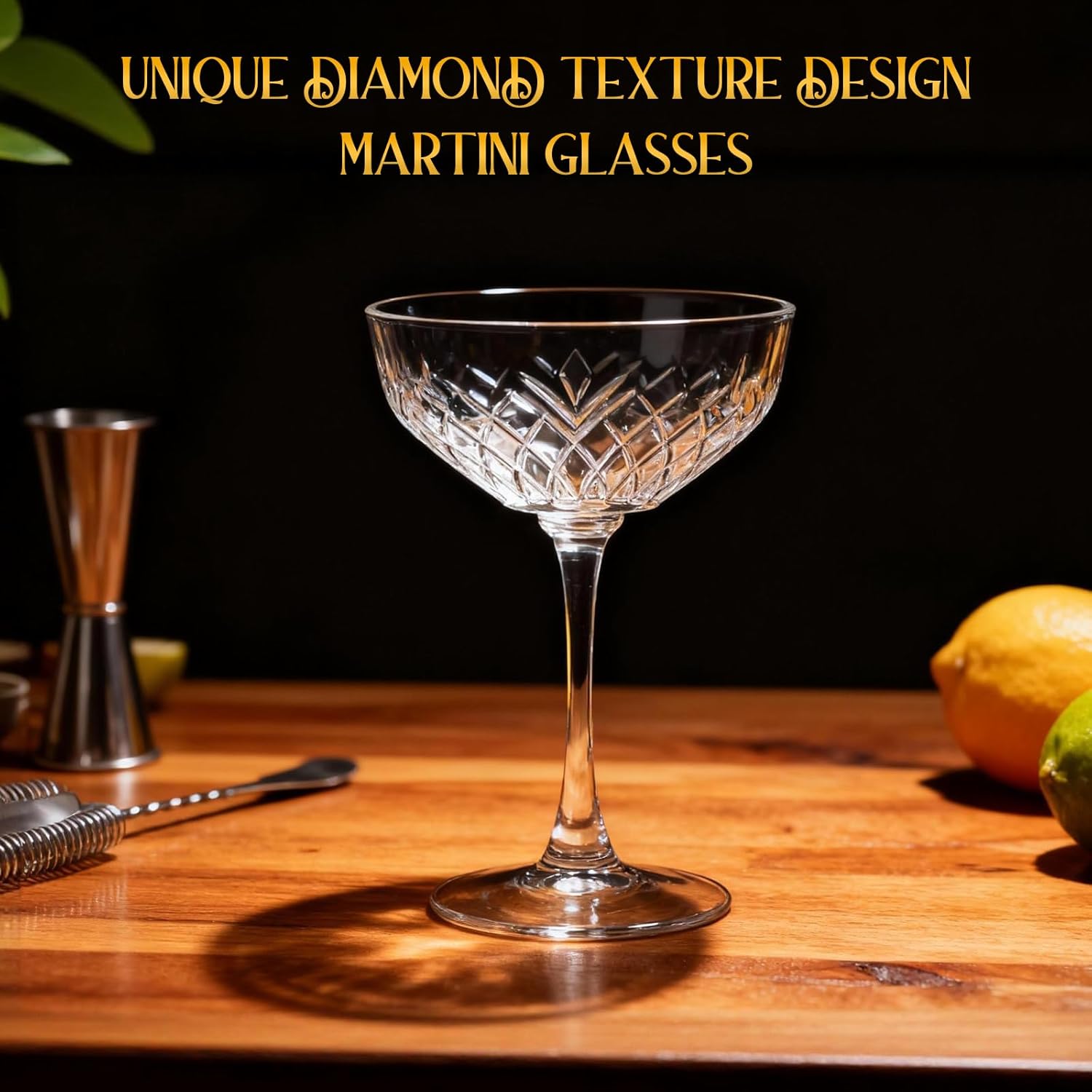 Coupe Glasses Set of 6, Diamond Style Classic Crystal Glass Martini Glasses, Clear Hand Blown Cocktail Glasses for Drink, Martini, Espresso Martini, Home Bar
