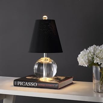 Eyely EYL2079B Link 16" Crystal Ball/Metal LED Table Lamp for Reading Room, Clear/Black