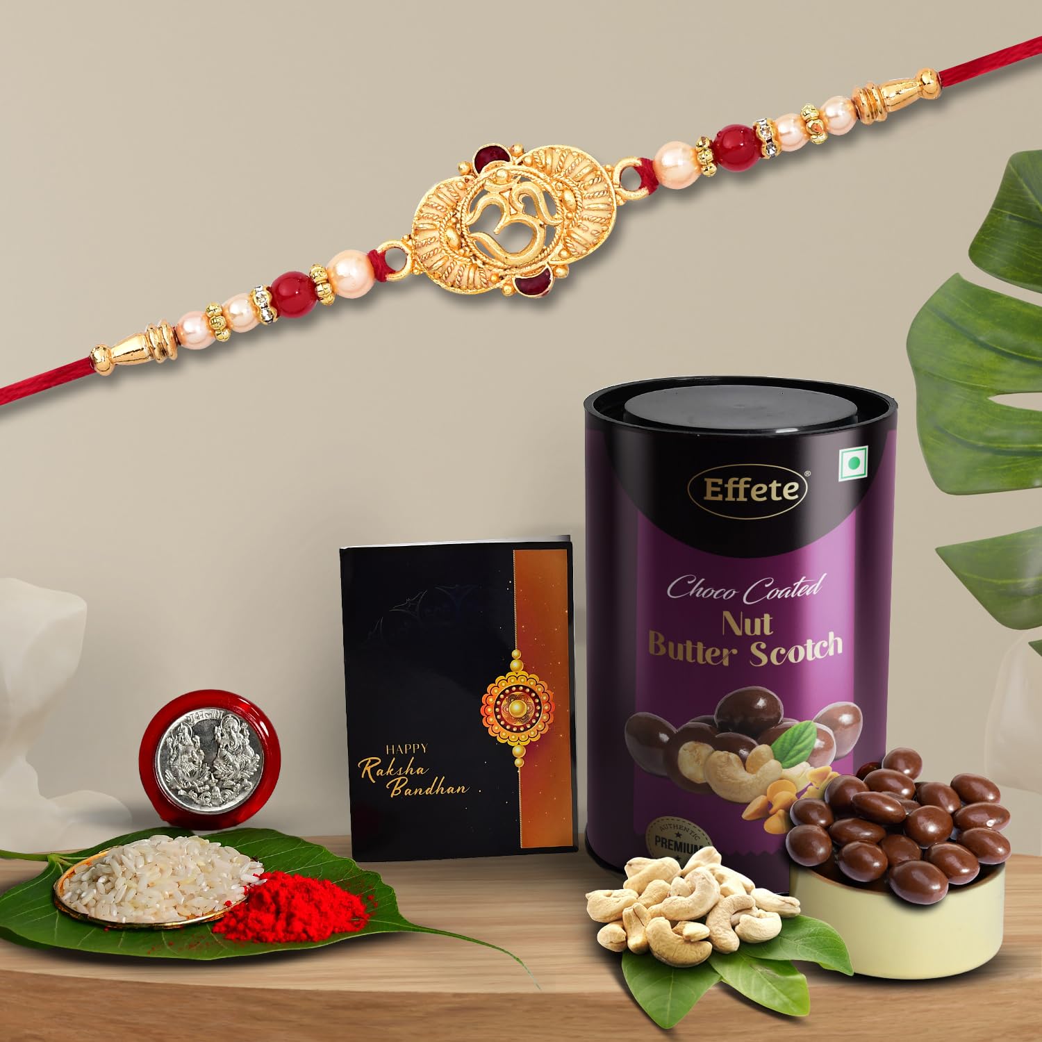 DeoDap Multicolor Bracelet/ Rakhi (K1_277_BS) & Effete Chocolate Butter Scotch with Silver Color Pooja Coin, Roli Chawal & Greeting Card, Occasion, Rakhi Combo with card and chocolate, chocolates gift pack, Rakhi & Chocolate for brother, rakhi with g (B09BM6D4TG) Amazon Price History, Amazon Price Tracker
