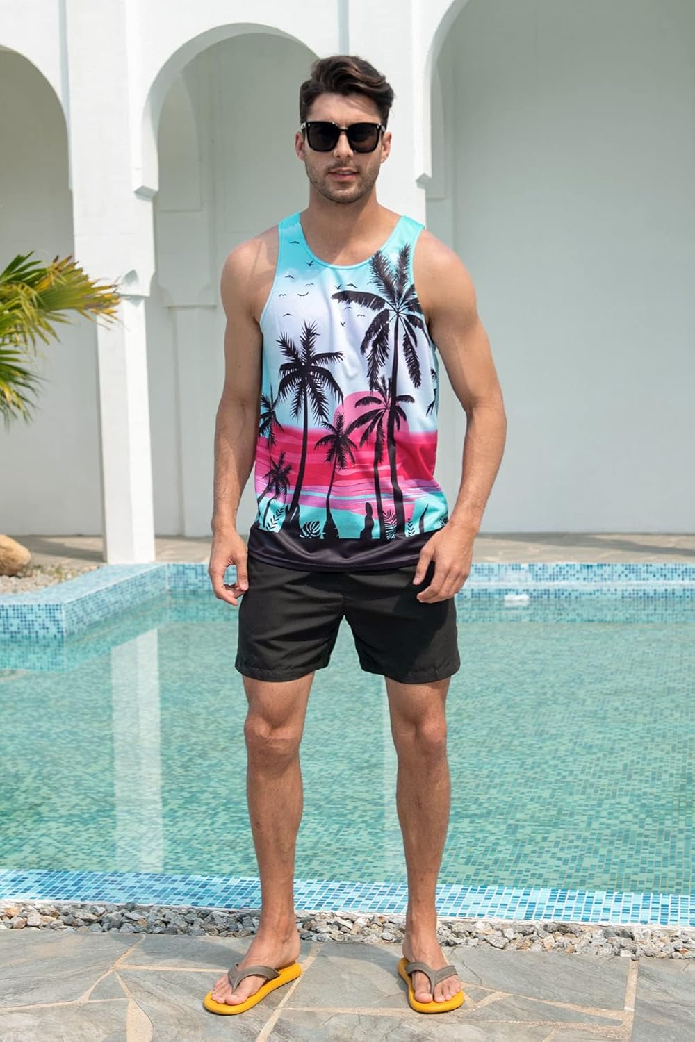 uideazone Mens Beach Tank Top Summer Sleeveless Shirt Graphic Quick Dry Gym Workout Tank Top - Image 2