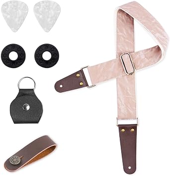 Adjustable Guitar Strap Includes 2 Strap Locks & 2 Matching Picks & 1 Picks Holder & 1 leather Strap Button