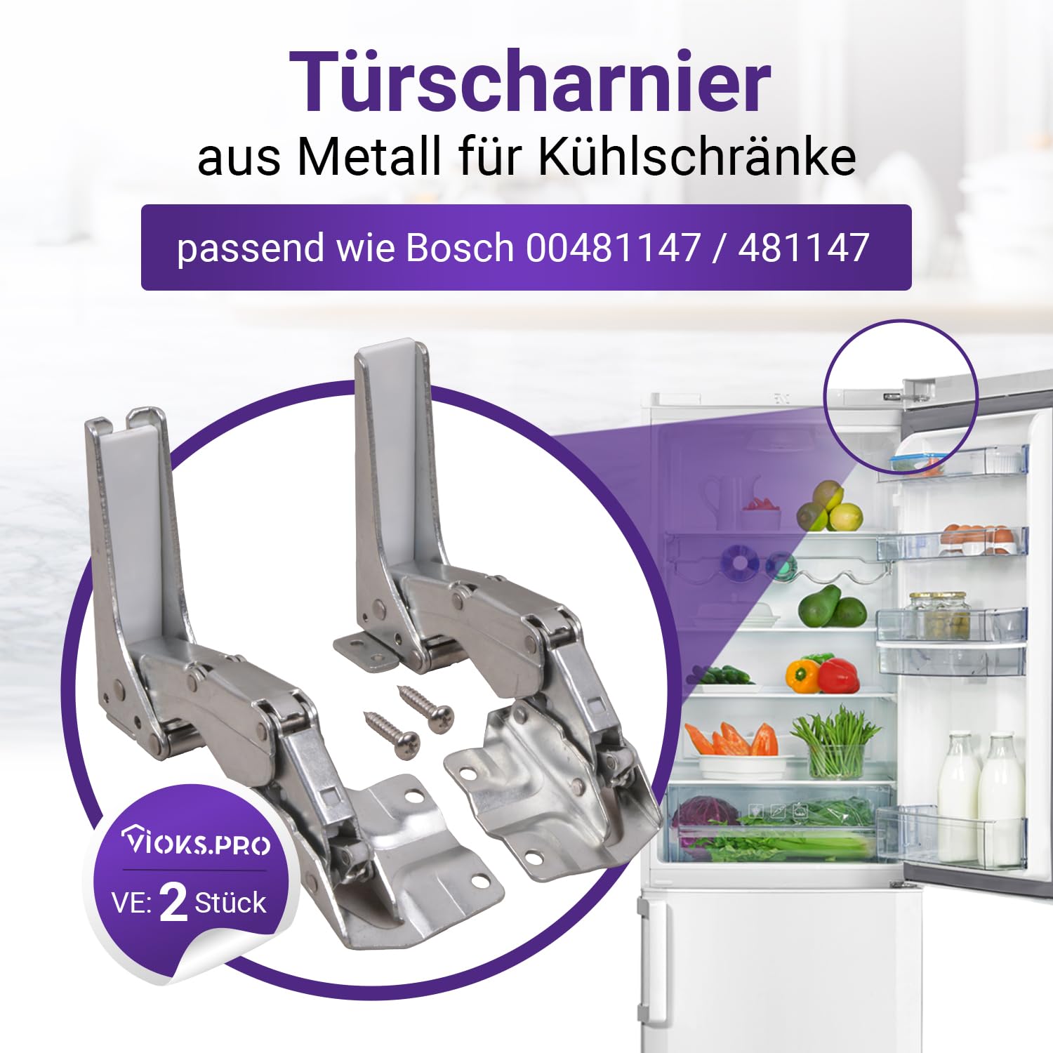 Viоks.pro 2x Kühlschrank Scharniere Ersatz für Bosch 00481147 Türscharnier | Scharniere, für AEG Bosch Siеmens Neff Kühlschränke Einbaukühlschrank