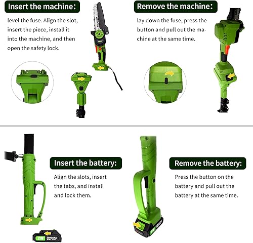 Miniatura 4 de Mini motosierra inalámbrica, poste de extensión de motosierra eléctrica multifunción, extensible hasta 8.2 pies, con mango antideslizante y correa