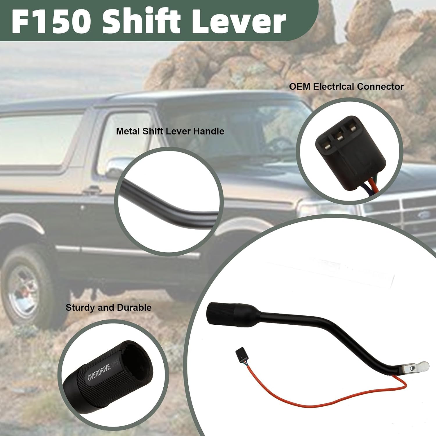 MITZONE F150 Shift Lever Compatible with 1992-1997 Ford F-150 F-250 F-350 Bronco Replace F4TZ-7210-B