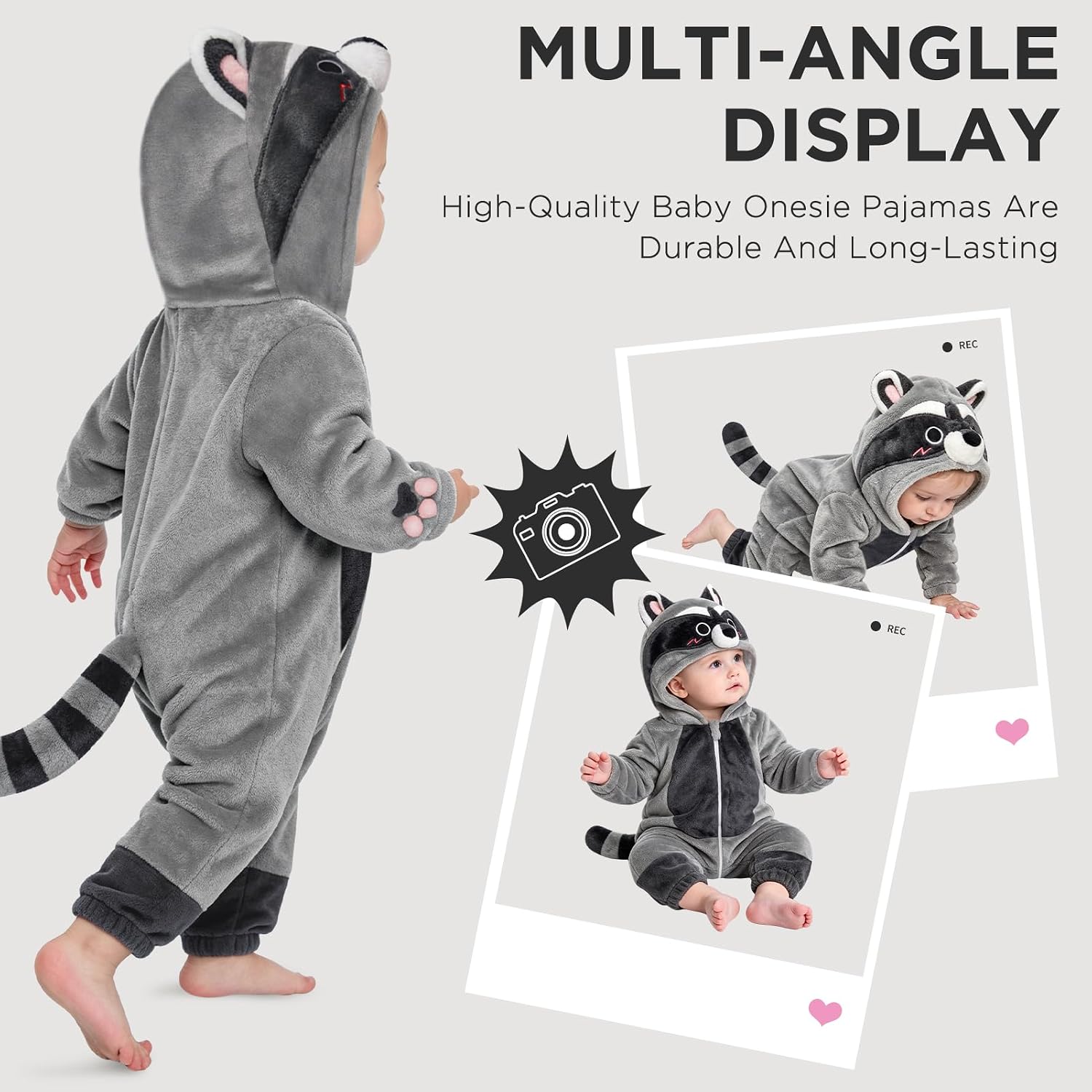 OLAOLA Baby Animal Costume, Unisex Onesie Hooded, Halloween Toddler Romper