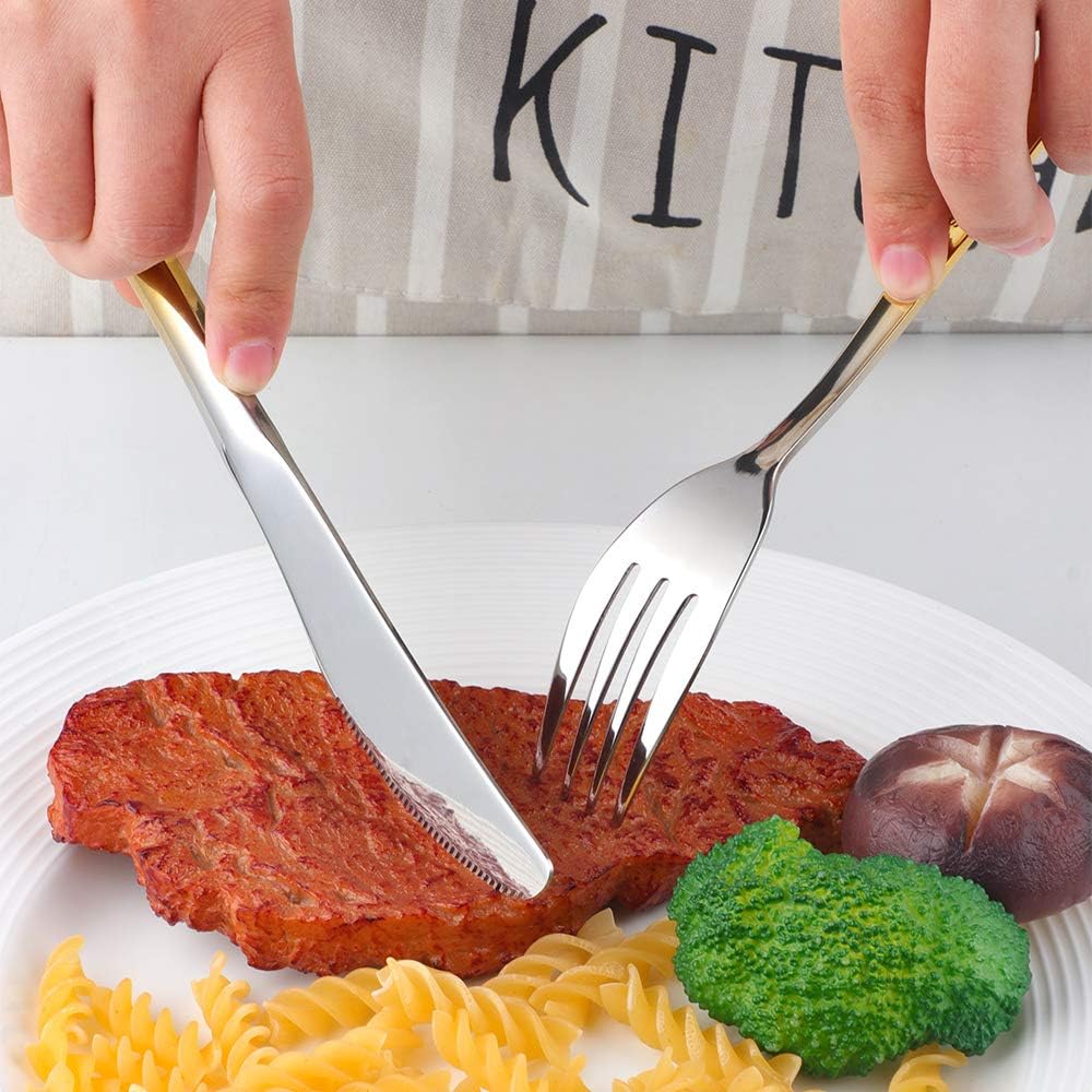 Buyer Star Gradient Gold Silverware Set 20-Pieces Stainless Steel Flatware Set Reusable Metal Dinnerware Cutlery Set