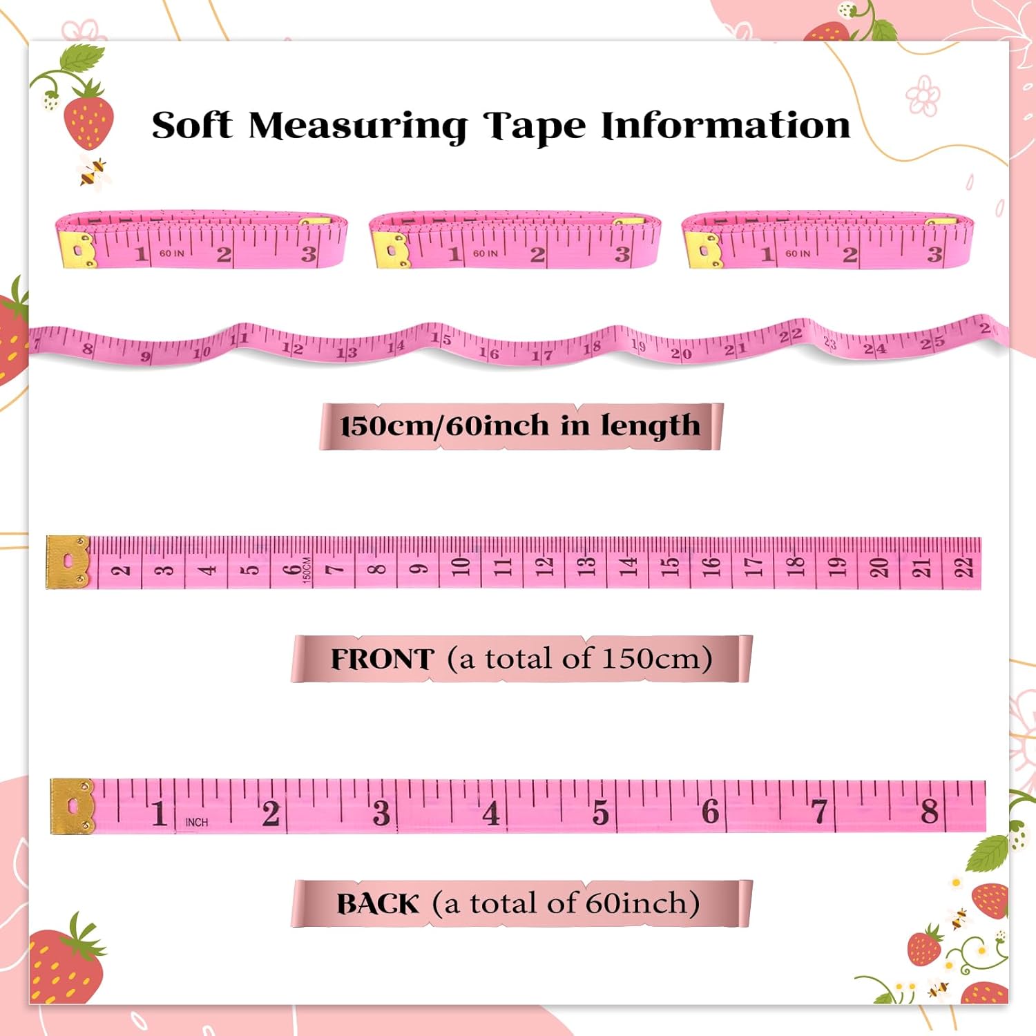WNINK Guess Baby Shower Games Set – How Big is Mommy's Belly Sign, 64 Pcs Measure Bump Game with 50 Guessing Cards, 10 Pencils, and 3 Measuring Tapes for Baby Shower Gender Reveal Party (Strawberry)