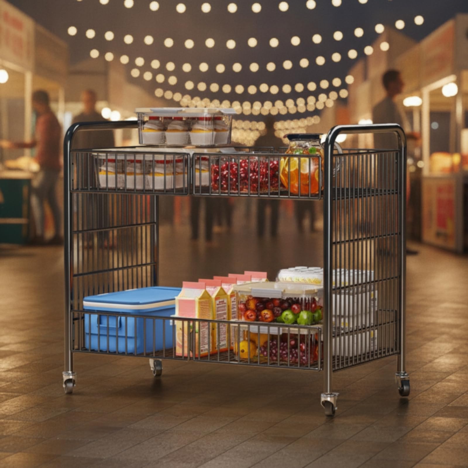 Gralara Carrello Espositivo a Due Ripiani Salvaspazio Carrello Pieghevole con Ruote Portatile per Commercianti, Ristoratori, Catering, Bianco, Piccolo