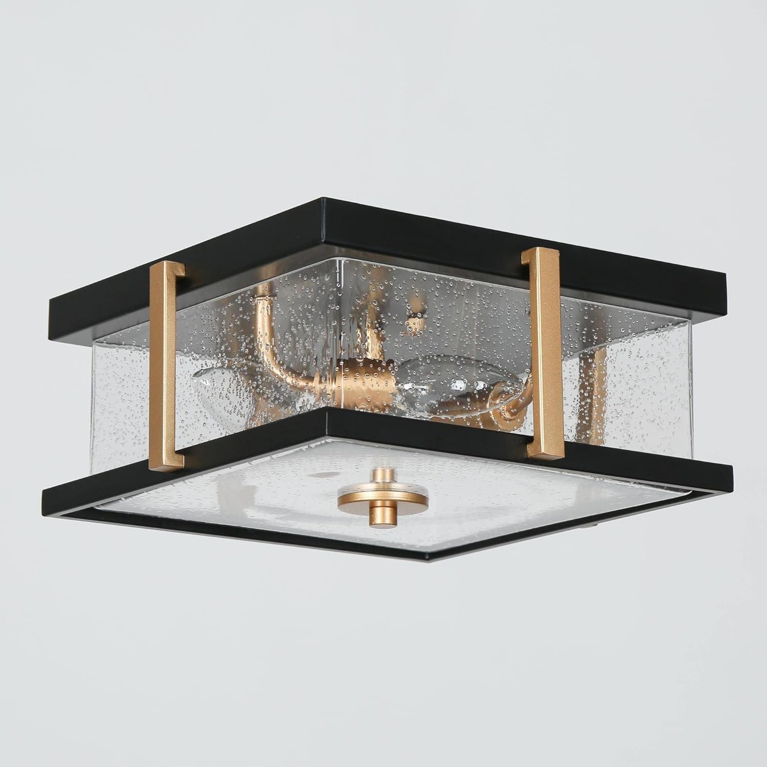 ZEVNI Modern Black Gold Flush Mount Ceiling Light Fixtures, 3-Light Industrial Close to Ceiling Lighting with Seeded Glass Shade for Bedroom, Hallway, Foyer, Kitchen, Dining Room, 12" Dia