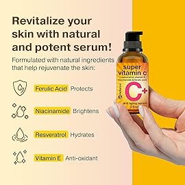 Double Size (2OZ) Super Vitamin C Serum for Face w/Niacinamide Serum, 5% Vitamin C Face Serum w/Hyaluronic Acid, Resveratrol, Anti-Aging Brightening Super C Serum, Facial Serum Vitamina C, E