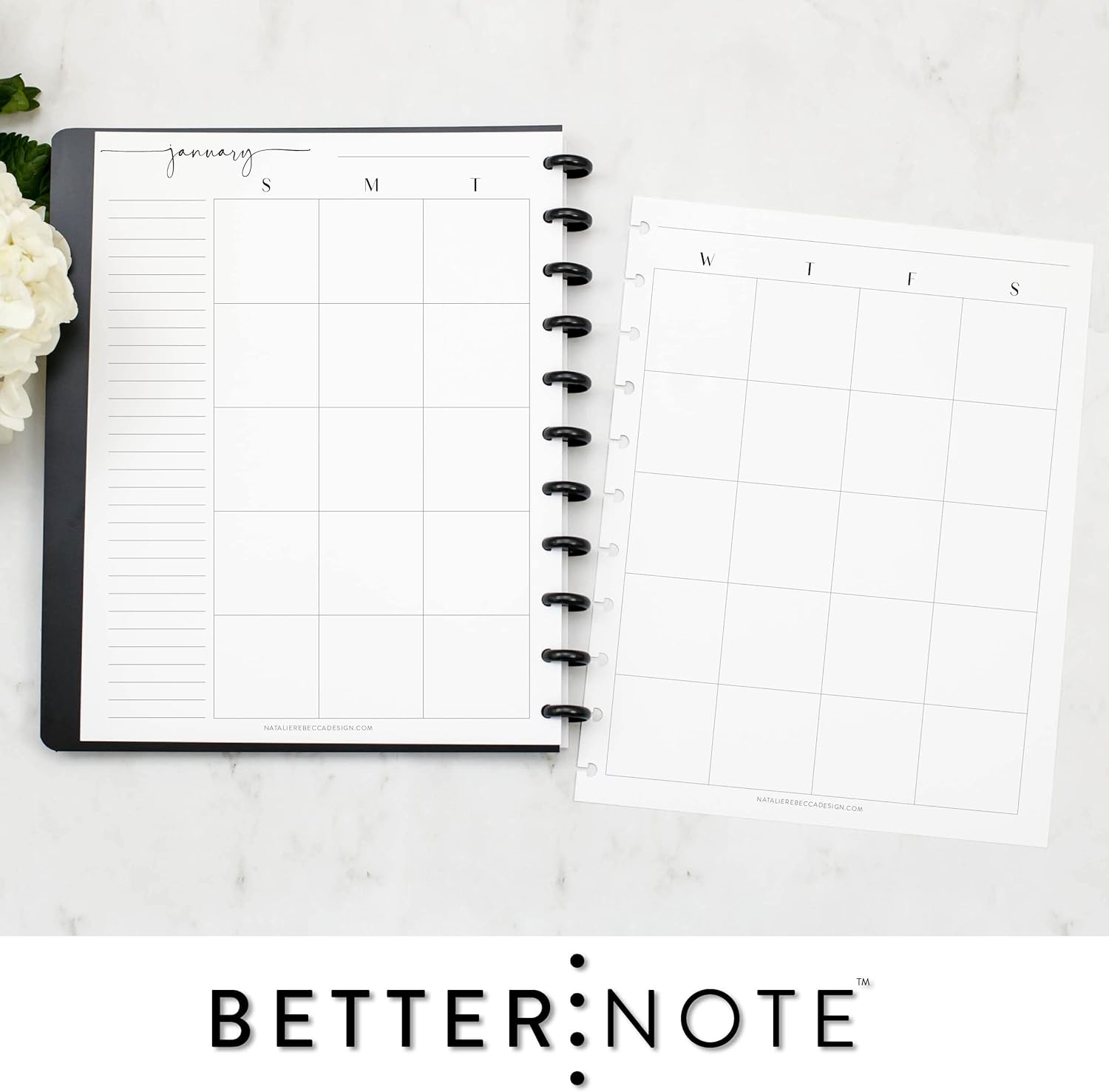 BetterNote Vertical Undated Calendar Refill Pages for Discbound Notebooks like Happy Planner, Levenger Circa, Staples Arc, TUL, InkWell Press, Talia (Modern- 6 Months, 11-Disc, 8.5"x11")