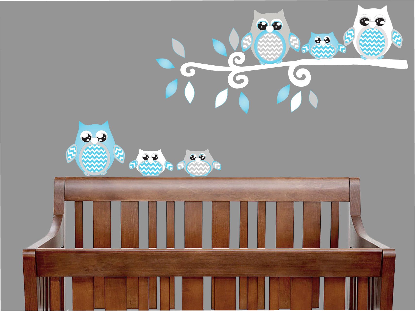 Blue Owl Wall Decals/Owl Stickers/Owl Nursery Wall Decor (Grey and Blue Owl Wall Decals)