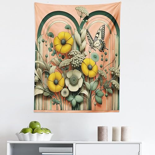 Miniatura 77 de Ambesonne Tapiz de fantasía, paisaje de fantasía con reloj, rayos de cielo de ensueño desde el techo, arte ficticio, colgante de pared ancho para