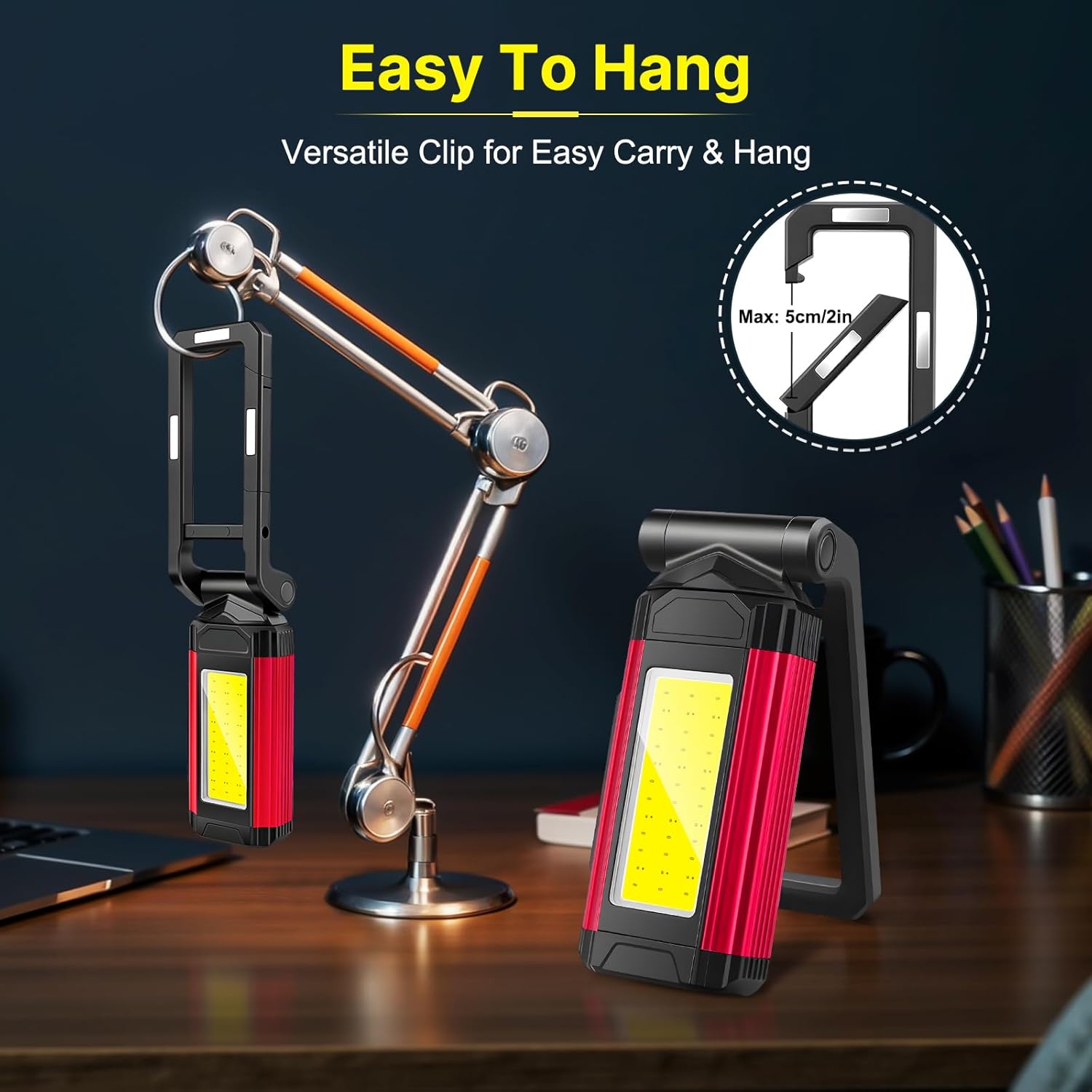 Magnetic Work Light Rechargeable Flashlight Portable Led Work Light 7 Flashlight Modes with Rotatable Stand Magnetic Base Type-C Charging for Car Reparing Camping Emergency Hunting Pack of 2