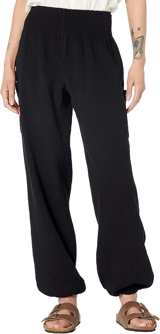 Bobi Los Angeles Beach Gauze Smocked Waist Pants Black LG