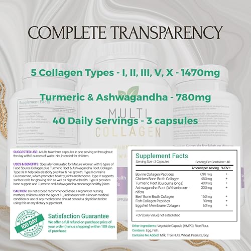 Miniatura 5 de Cápsulas de colágeno múltiple prémium para mujeres, píldoras de colágeno, suplementos de colágeno para apoyo articular, flexibilidad mejorada, salud
