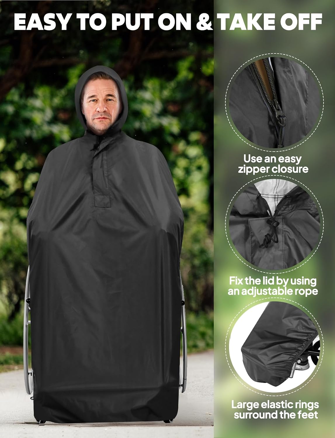 ANYOO Wheelchair Waterproof Poncho with Hood Reusable Cover Lightweight Poncho Cloak perfect for Adult