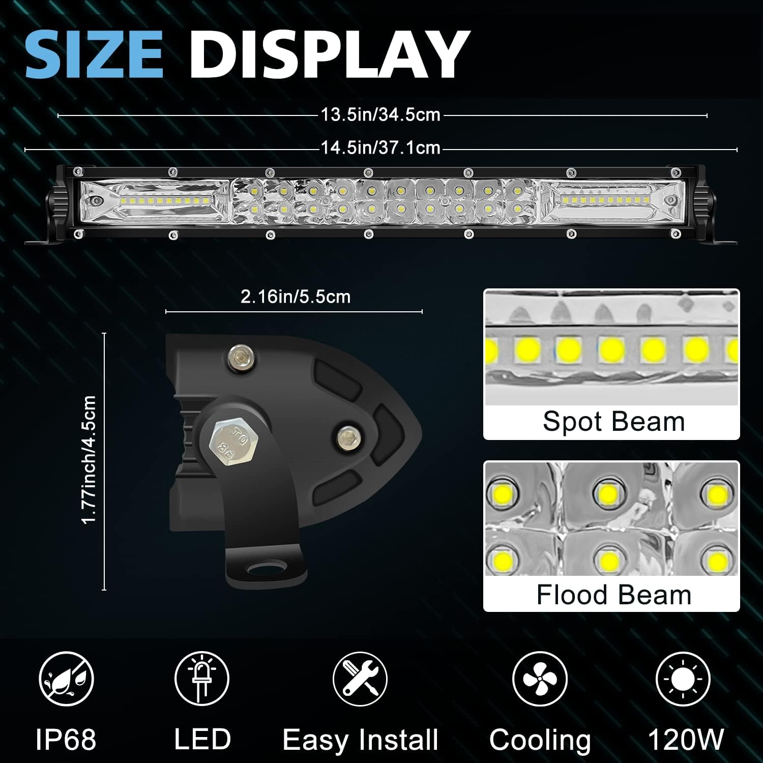 San-Young Slim LED Light Bar for Truck, 12 Inch 120W 10000lm LED Off Road Driving Fog Lightbar Combo Beam Waterproof ATV UTV RV Tractor Boat Weeder Grille Bumper, 12V/24V