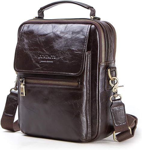 Contacts Bolso bandolera de cuero para hombre, 9.7 pulgadas, iPad, vintage, de cuero auténtico, bolso de viaje para el trabajo, Café