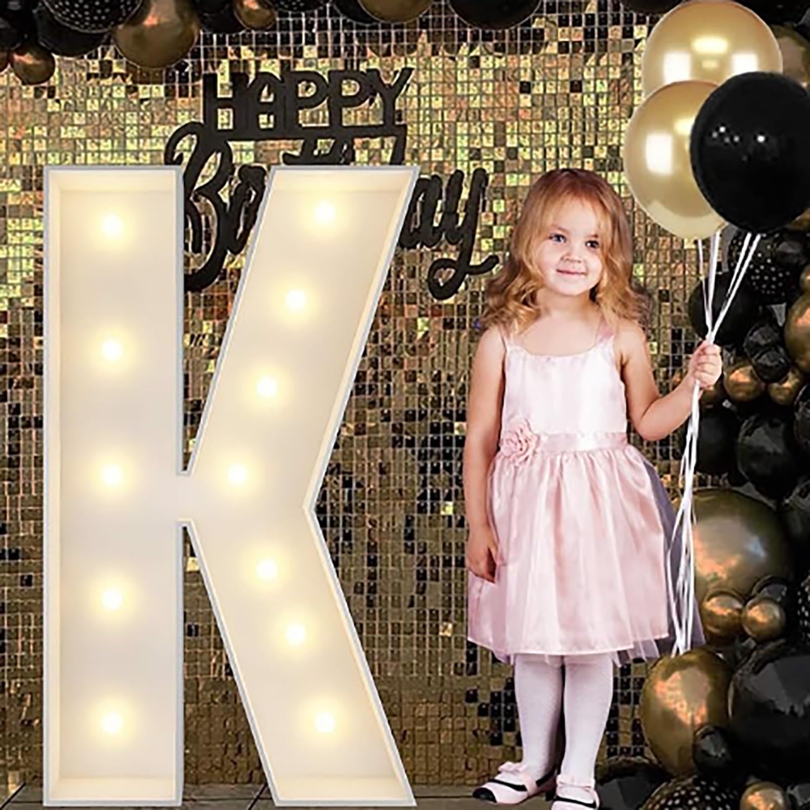 Alphabet LED Lights, 4ft Large Marquee Cardboard Letters For Birthday, Graduation Decorations Wedding Home Decoration(K,120cm/4ft)