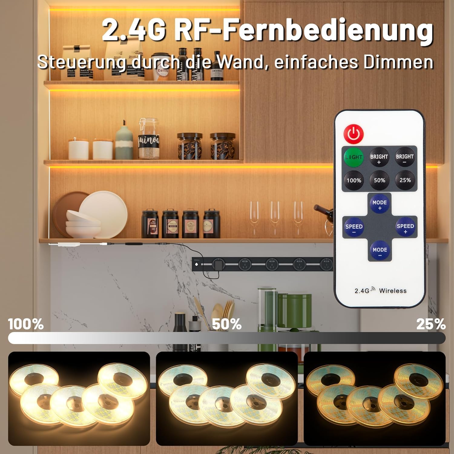 Lichaser COB LED für Akustikpaneele, 6 Rollen 2700K Akustik Paneele LED Streifen Warmweiss und Kompatibel mit Alexa, COB Lichtleiste für Akustikpaneele, Wandpaneele Beleuchtung, Regal, Vitrinen (2M)