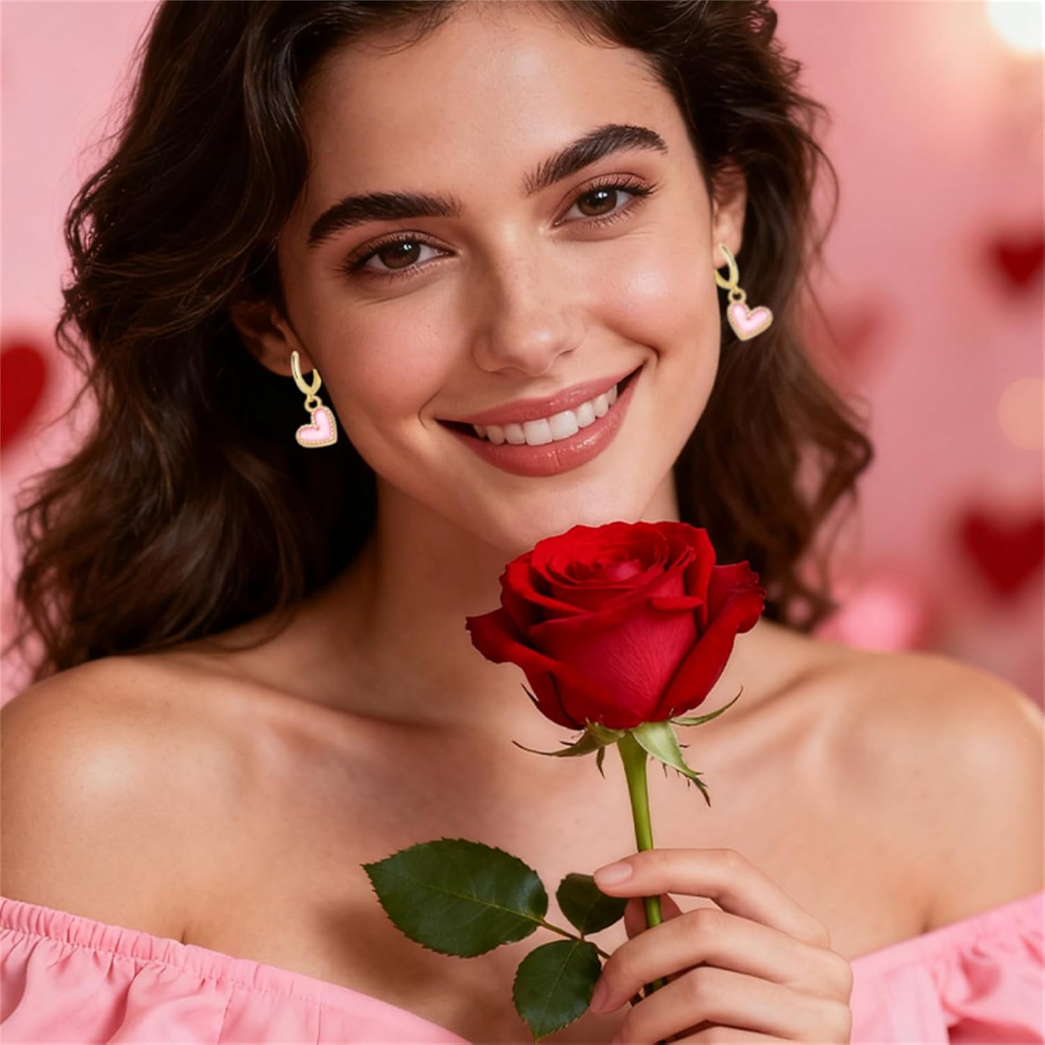 9 Pairs Heart Drop Earrings Set for Women Dainty Bow 14K Gold Plated Bow Heart Dangle Earrings Minimalist Pink Red White Valentine's Day Themed Jewelry Gifts - Image 4