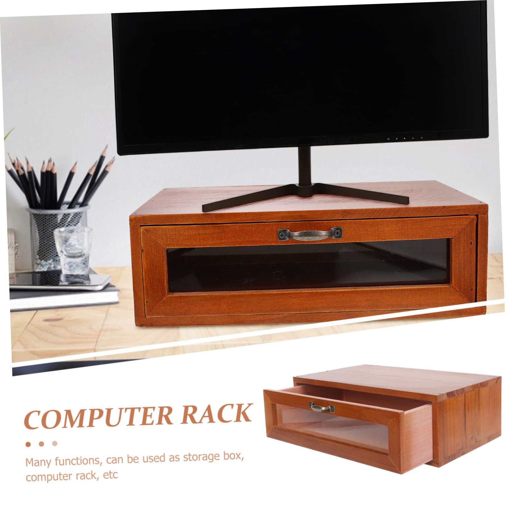 SHINEOFI Soporte Elevador para Monitor de Madera Cajón Retro