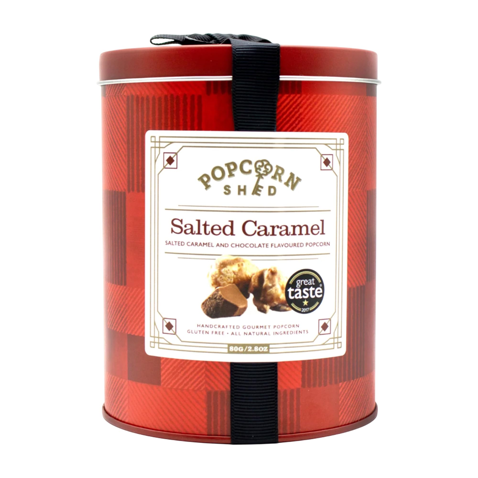 Popcorn Shed Salted Caramel Gourmet Popcorn Mini Gift Tin - Gourmet Popcorn Gift Set, Salted Caramel & Chocolate Popcorn Flavour, Low Calorie Snack, Perfect for Gifting
