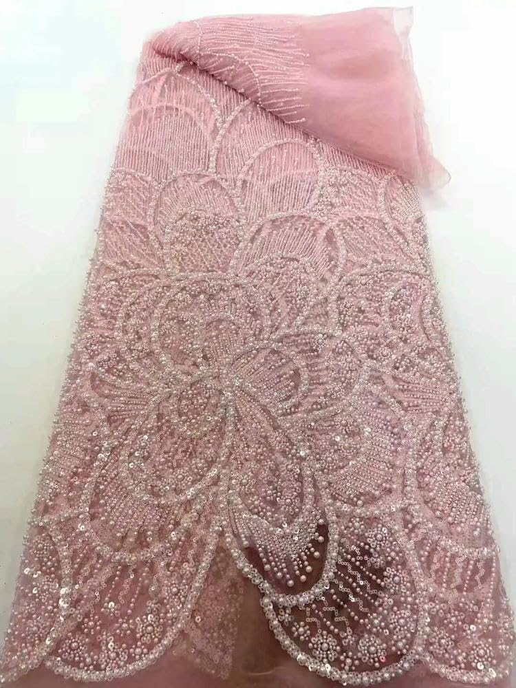 Tela de Tul Africano con Cuentas para Vestidos de Novia, Tela de Encaje con Lentejuelas, Moda Francesa
